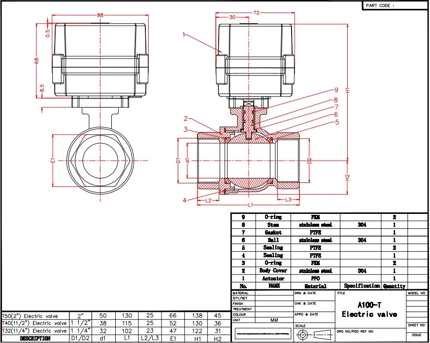 2way 1-1/2′′ Stainless Steel SS304 Direct Produced Electric Motorized Valve