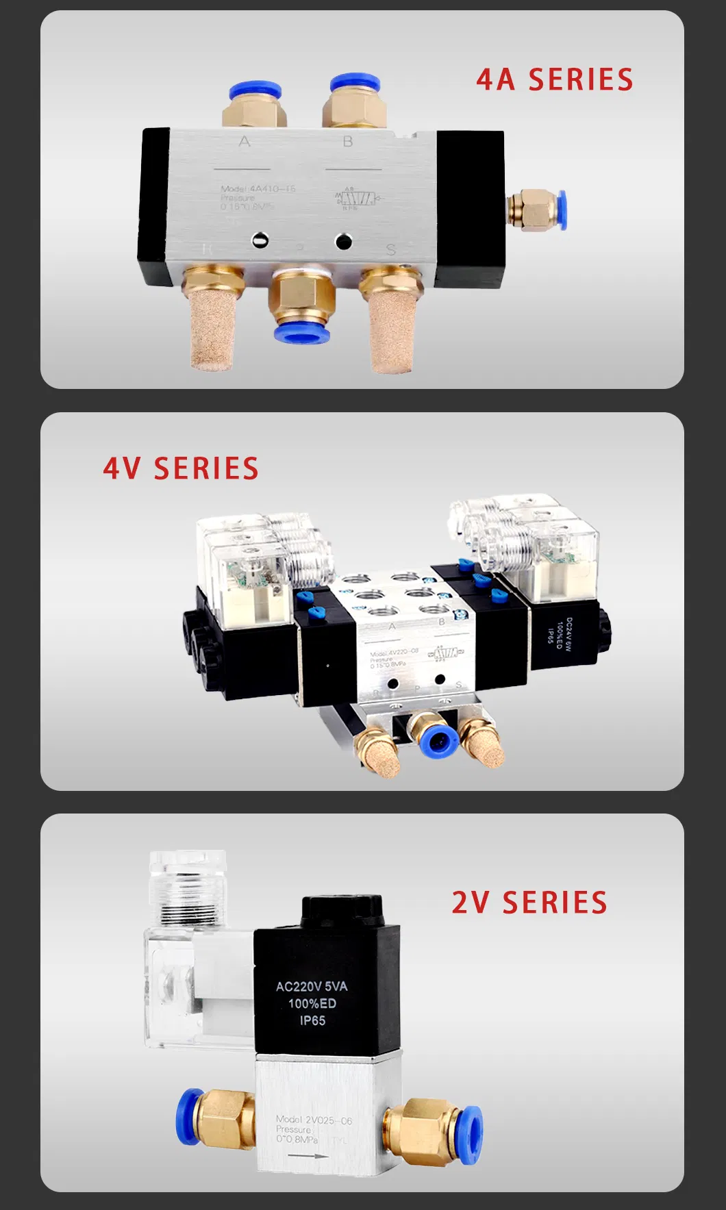 Aluminum Solenoid Valve Type 4V1 Series Electric Control Valve Pressure Switches