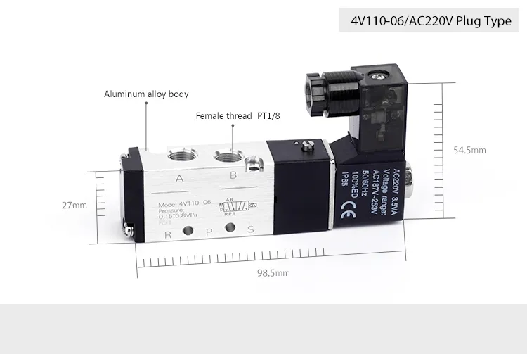 Aluminum Solenoid Valve Type 4V1 Series Electric Control Valve Pressure Switches