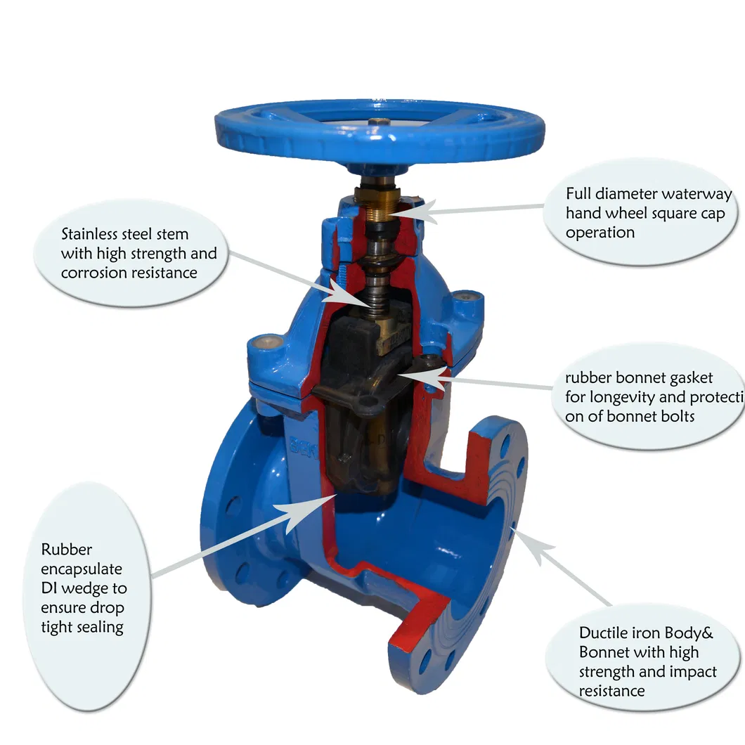 ANSI Non Rising Stem Dn150 Cast Iron Bronze Trim Rubber Gate Valve