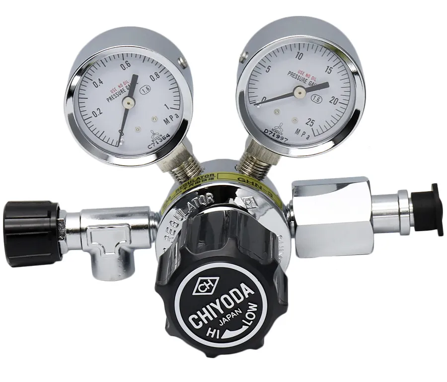 Ar N2 O2 Air Gas Regulator Chiyoda Seiki Ghn-3 Japan Type Style with Adjustment Metering Valve with Ks Certificate 1MPa 10bar 10kgf/Cm2 25MPa 250bar