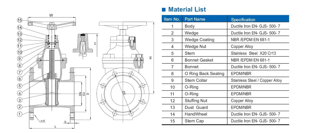Cast Ductile Iron Flanged Rubber Resilient SABS Sans 664/665 Gate Valve