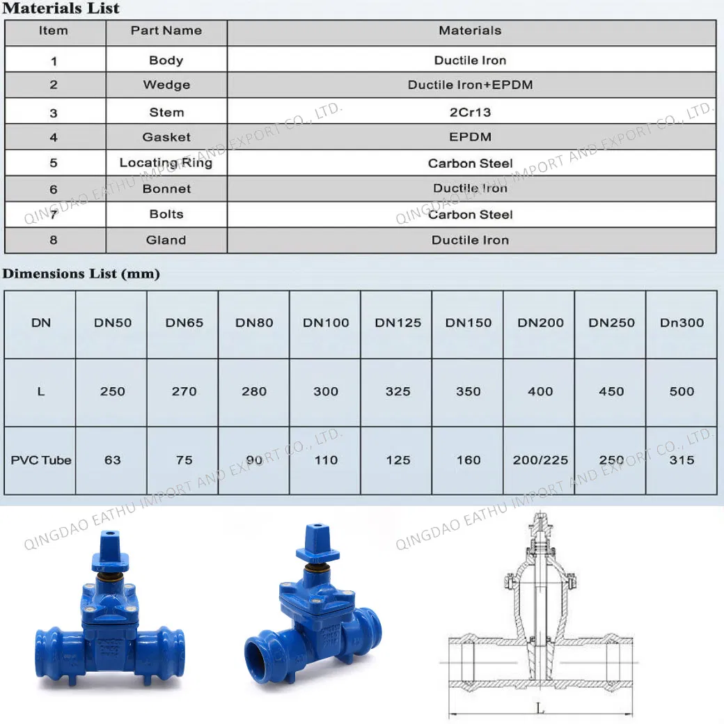 Ductile Iron Ggg50 Socket End Gate Valve with Handwheel for PVC /PE Pipes