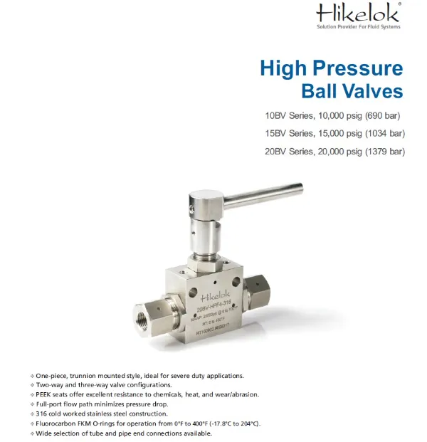 Hikelok 1379 Bar 2/3 Way One Piece Ball Valve 20BV