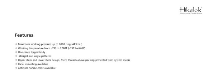Hikelok Stainless Steel Instrumentation Valve Needle Valve Nv1-a