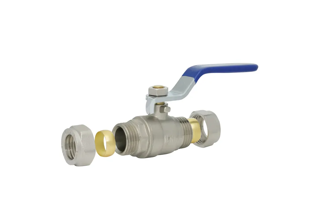 Industrial Manual DN22 Thread Forged Brass Compression Ball Valve with Flat Steel Handle