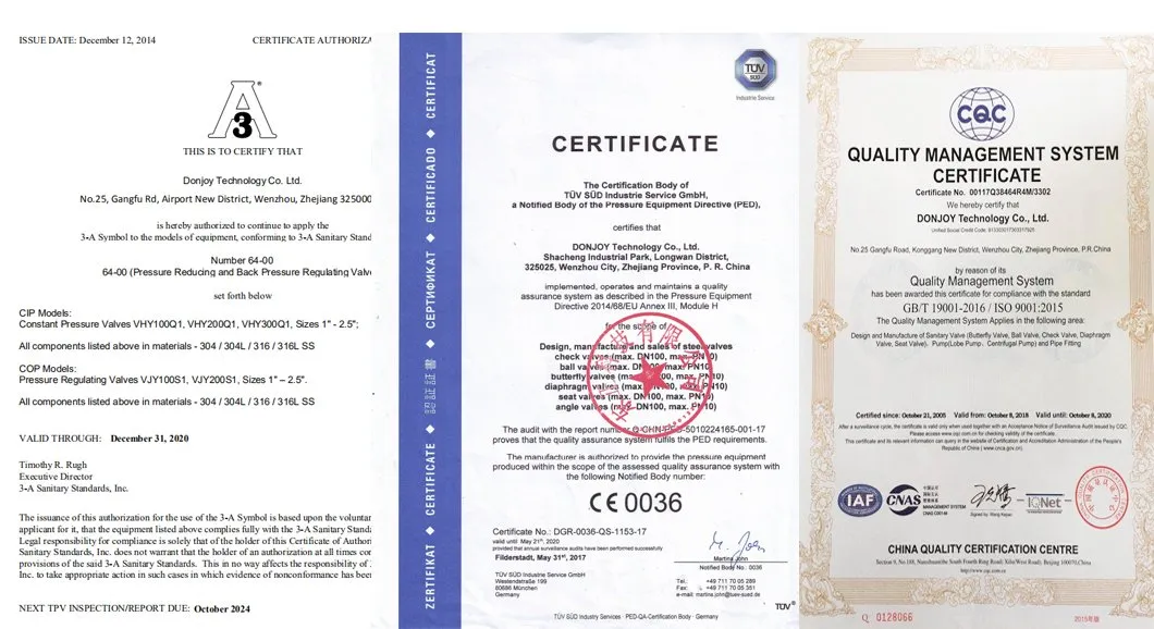 ISO90001 Donjoy Hygienic Stainless Steel Pressure Reducing Valve for Pipe System