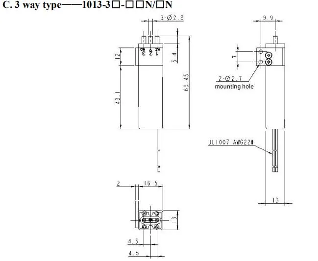 Micro Fluid Diaphragm Valve, 1013 Series 3-Way Valve (1013-32-EPN/5N) , Medical Valve, Environmental Protection Valve, Liquid Valve