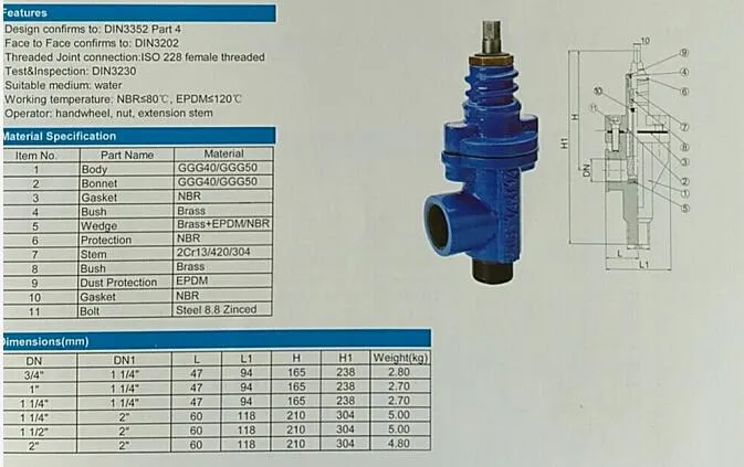 Nrs Resilient Seated Gate Valve with Thread Ends
