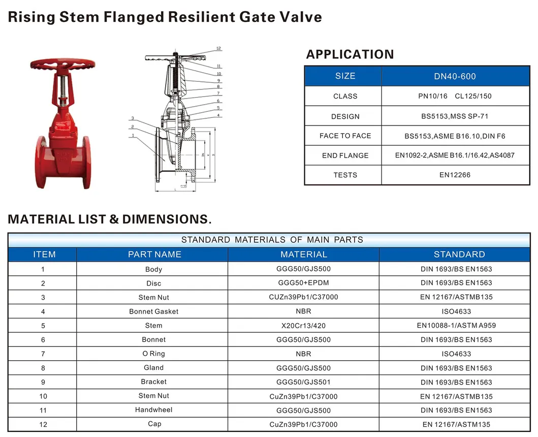 Rising Stem Flanged Resilient Gate Valve