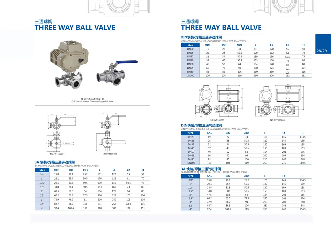 Sanitary Stainless Steel Tri Clamp Three Way Ball Valve