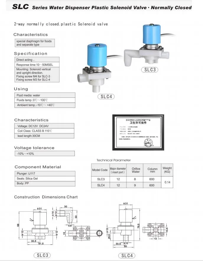 SLC Series Inlet Plastic Solenoid Valve Normally Closed