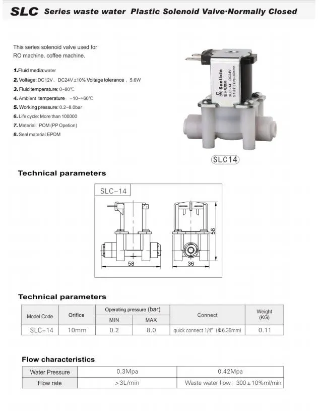 SLC Series Water Dispenser Plastic Solenoid Valve Normally Closed