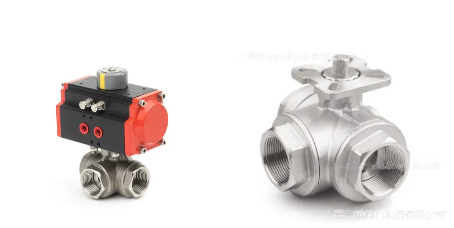 Stainless Steel Pneumatic Flange Tee/Three Way Internal Thread Ball Valve